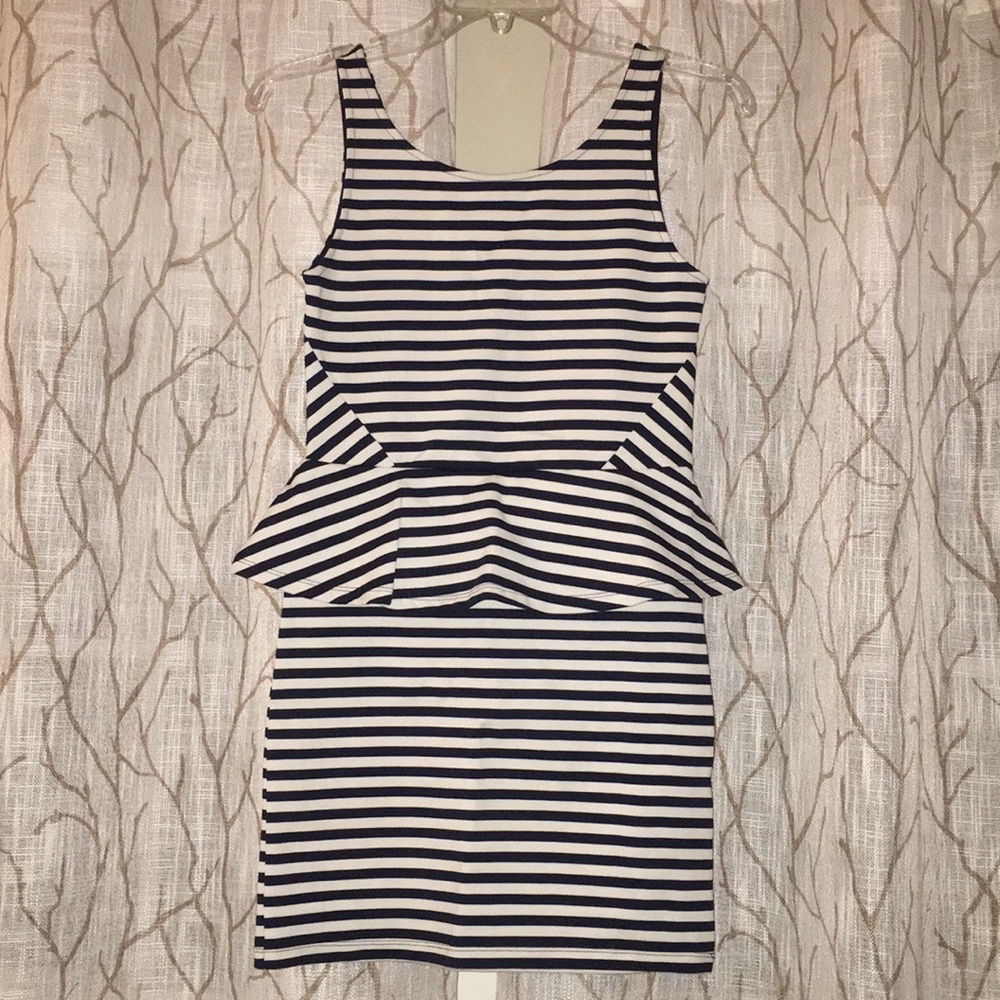 H&M Stripe Peplum Stretch Mini-Dress NWT